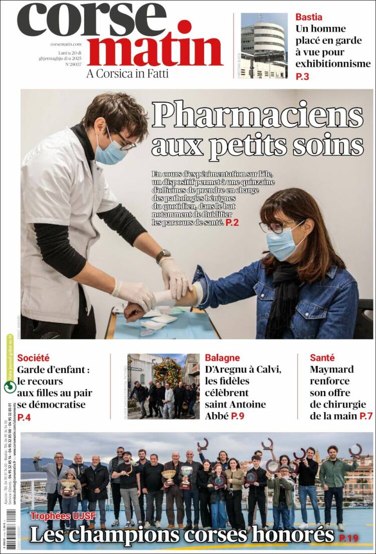 Portada de Corse-Matin (Francia)