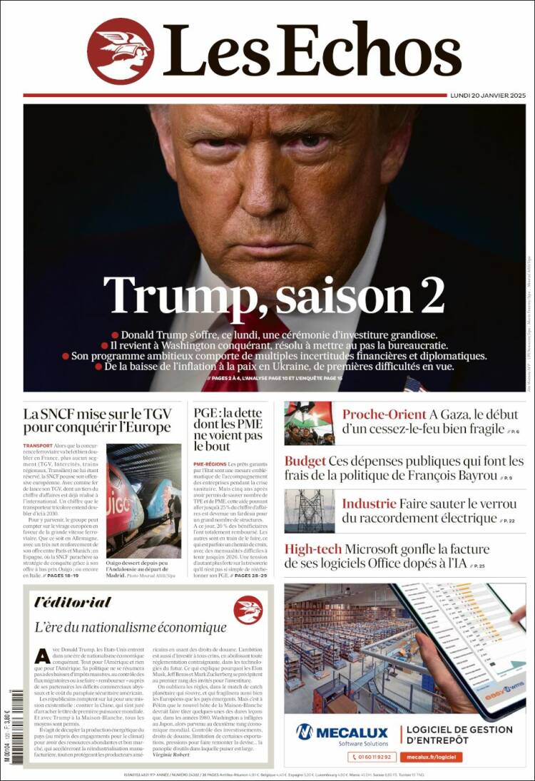 Portada de Les Echos (Francia)