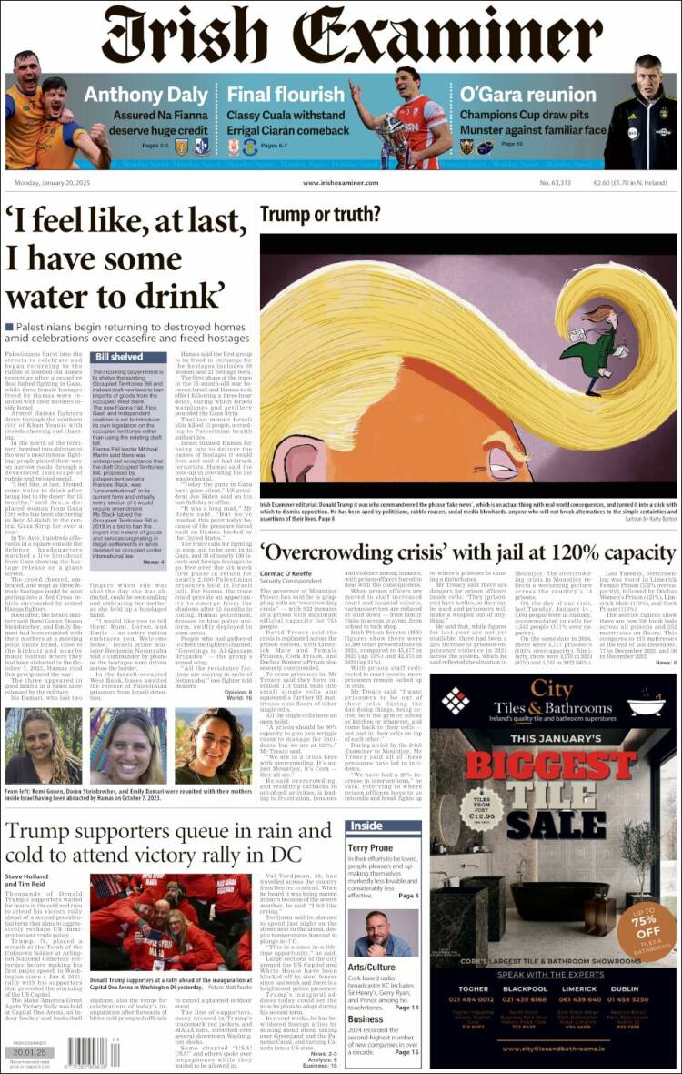 Portada de Irish Examiner (Irlanda)