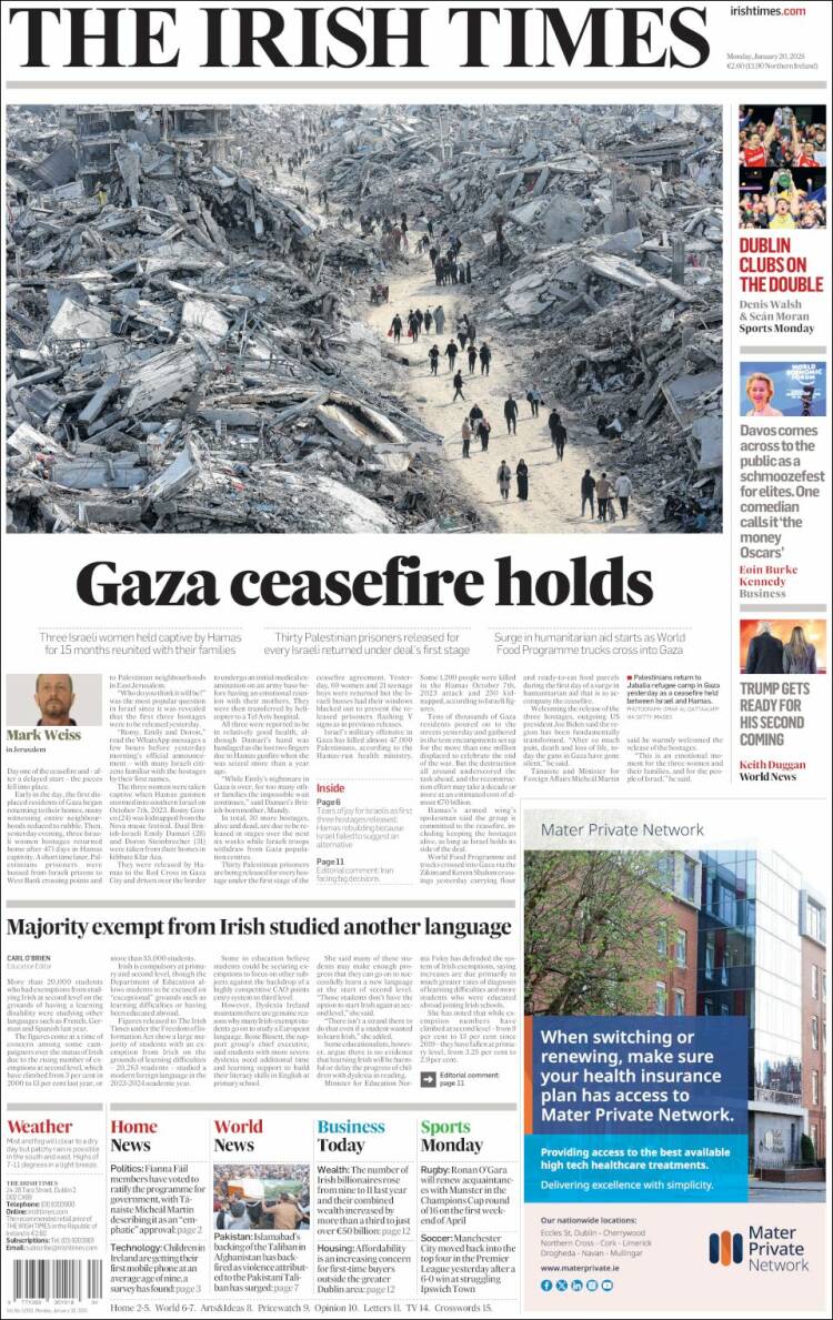 Portada de Irish Times (Irlanda)