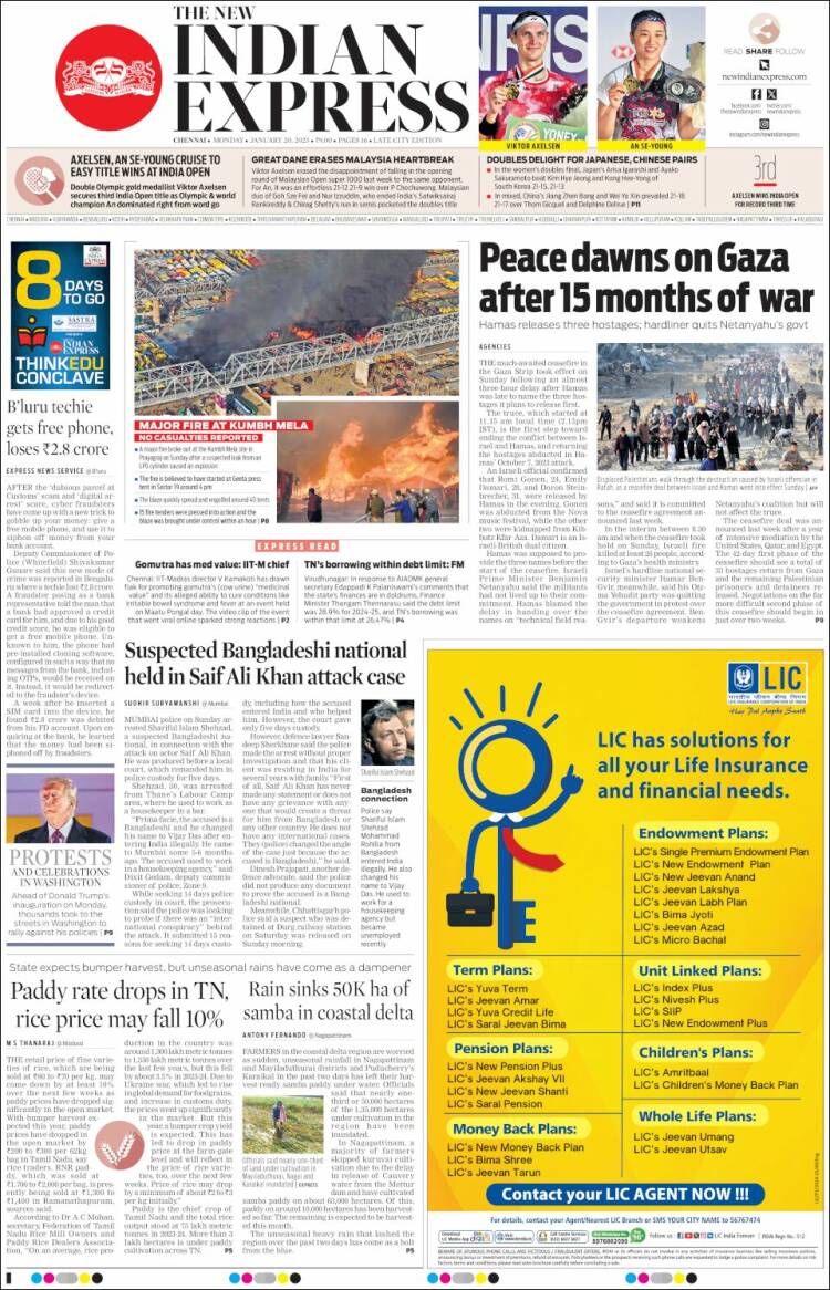 Portada de New Indian Express (India)