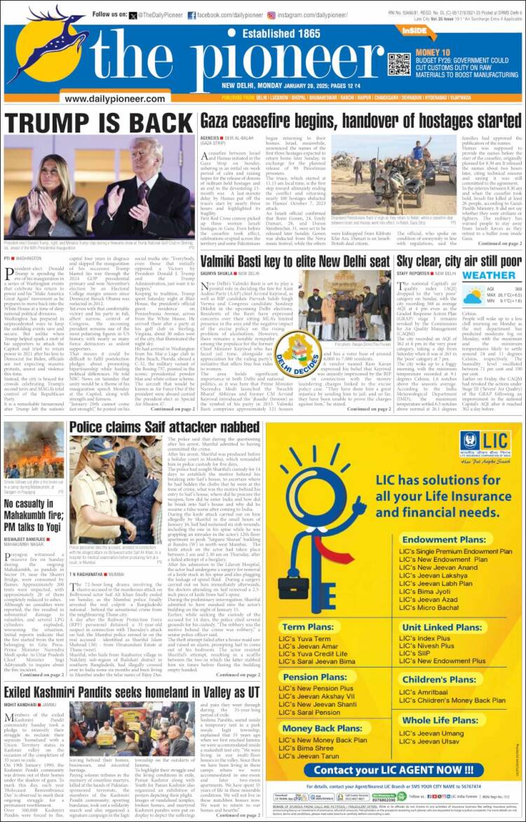 Portada de The Pioneer (India)