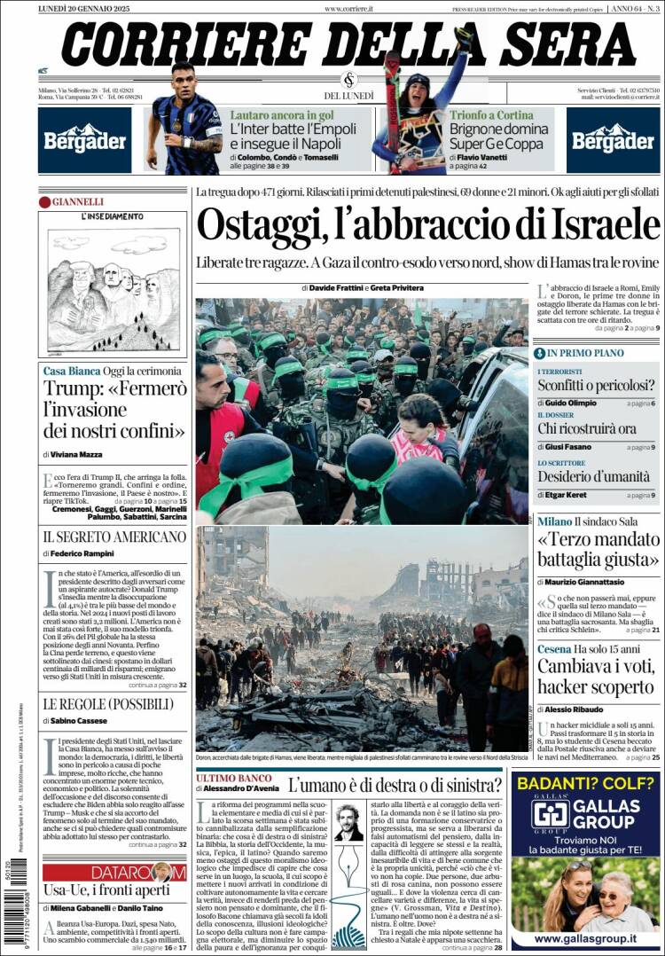 Portada de Corriere della Sera (Italy)