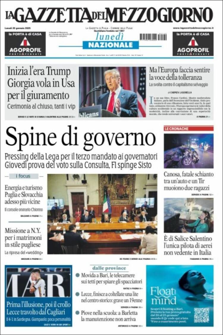 Portada de La Gazzetta del Mezzogiorno (Italy)