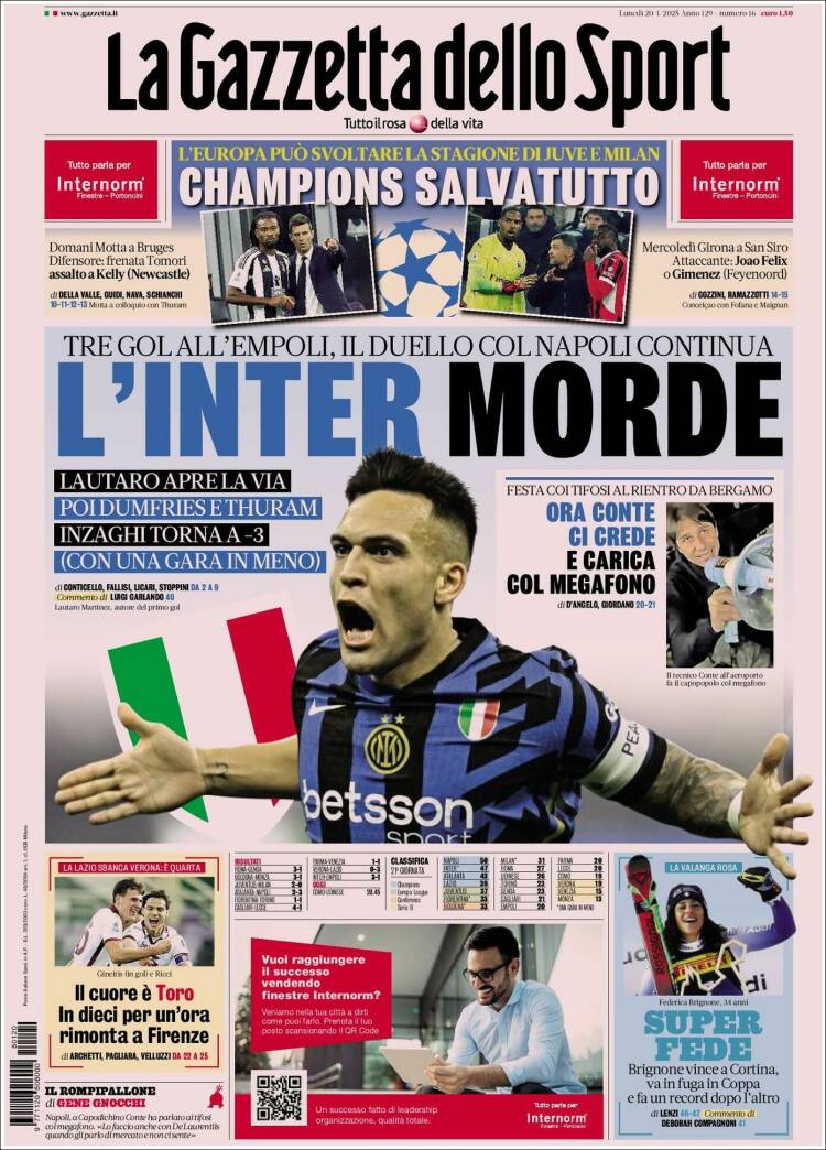 Portada de La Gazzetta dello Sport (Italia)