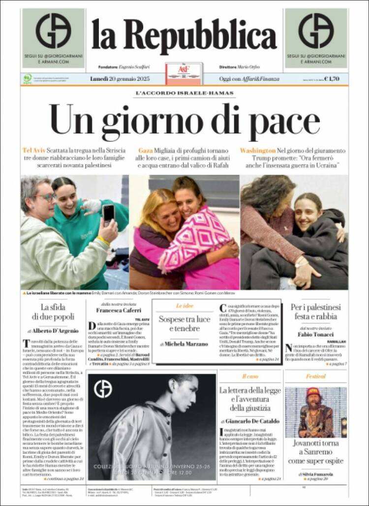 Portada de La Repubblica (Italy)