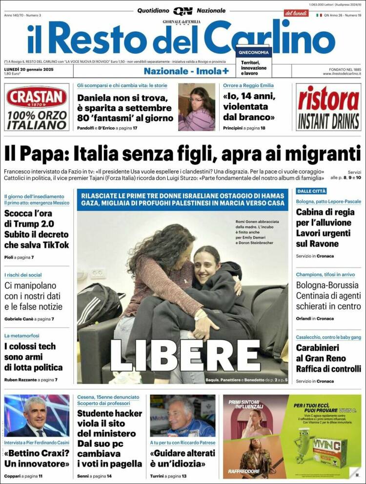 Portada de Il Resto del Carlino (Italy)