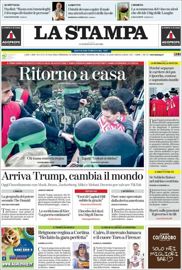 Portada de La Stampa (Italy)