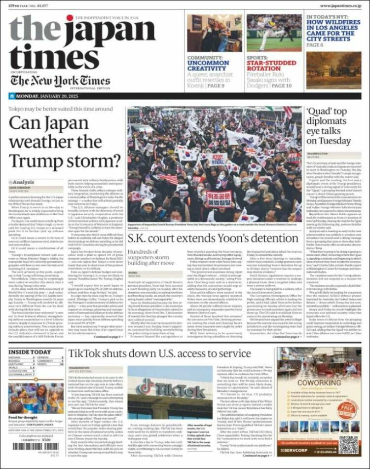 Portada de The Japan Times (Jap&oacute;n)