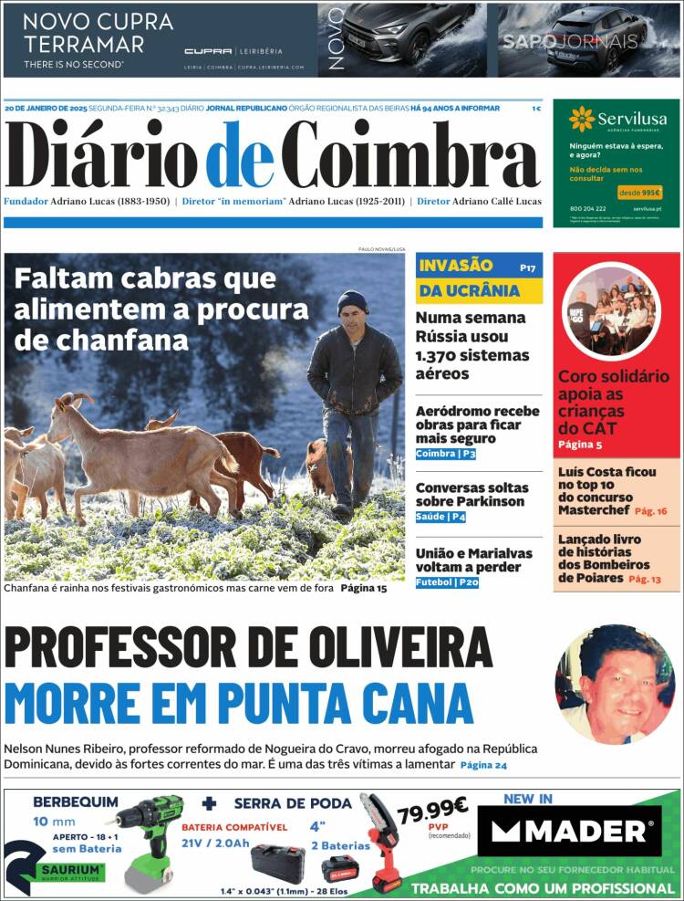 Portada de Diário de Coimbra (Portugal)