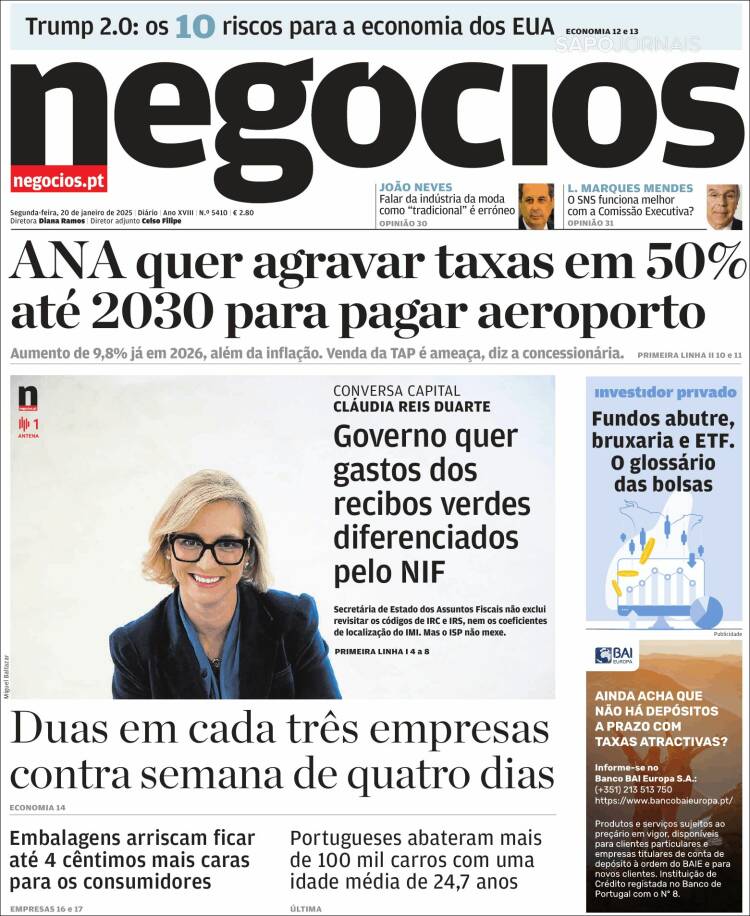 Portada de Jornal de Negócios (Portugal)