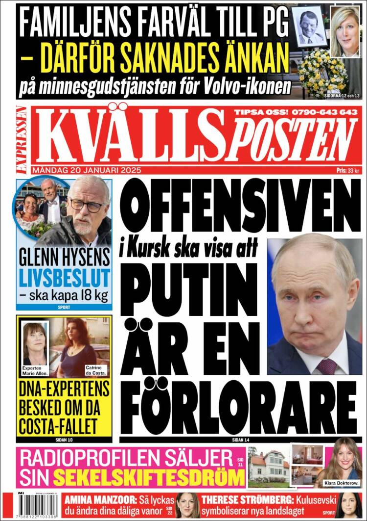 Portada de Kvällsposten (Suecia)