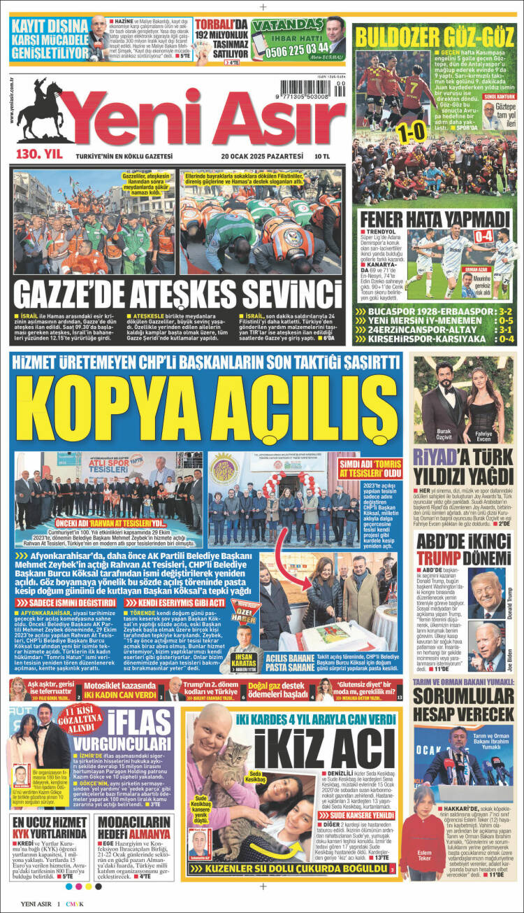 Portada de Yeni Asır (Turqu&iacute;a)