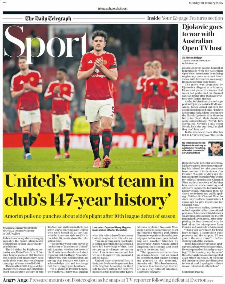 Portada de Telegraph Sport (Reino Unido)