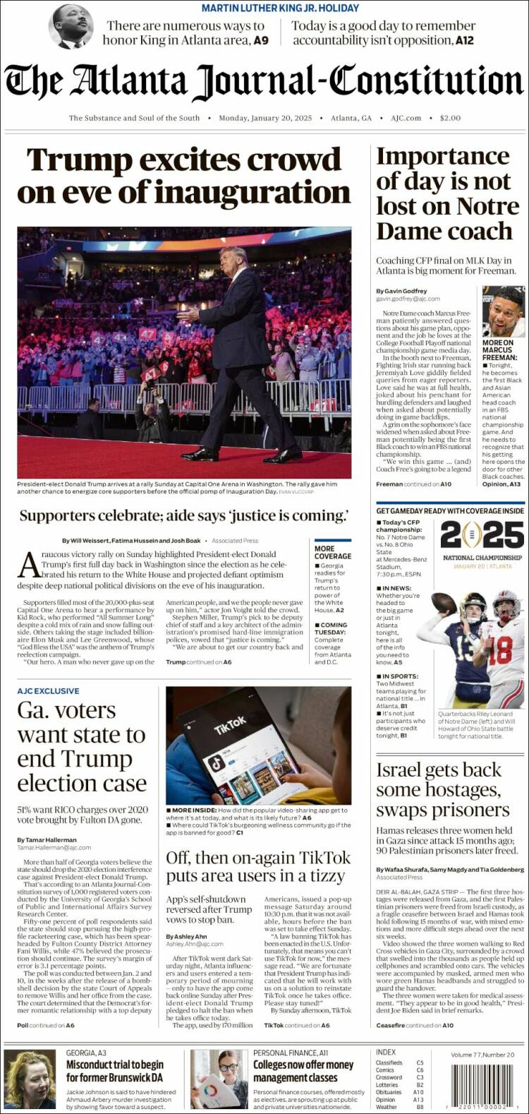 Portada de The Atlanta Journal-Constitution (USA)