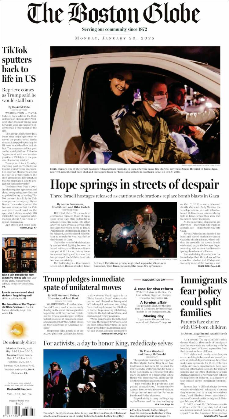 Portada de Boston Globe (USA)