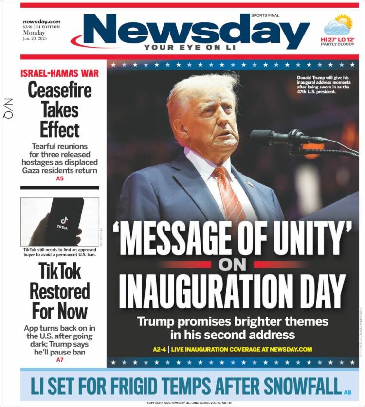 Portada de Newsday (USA)