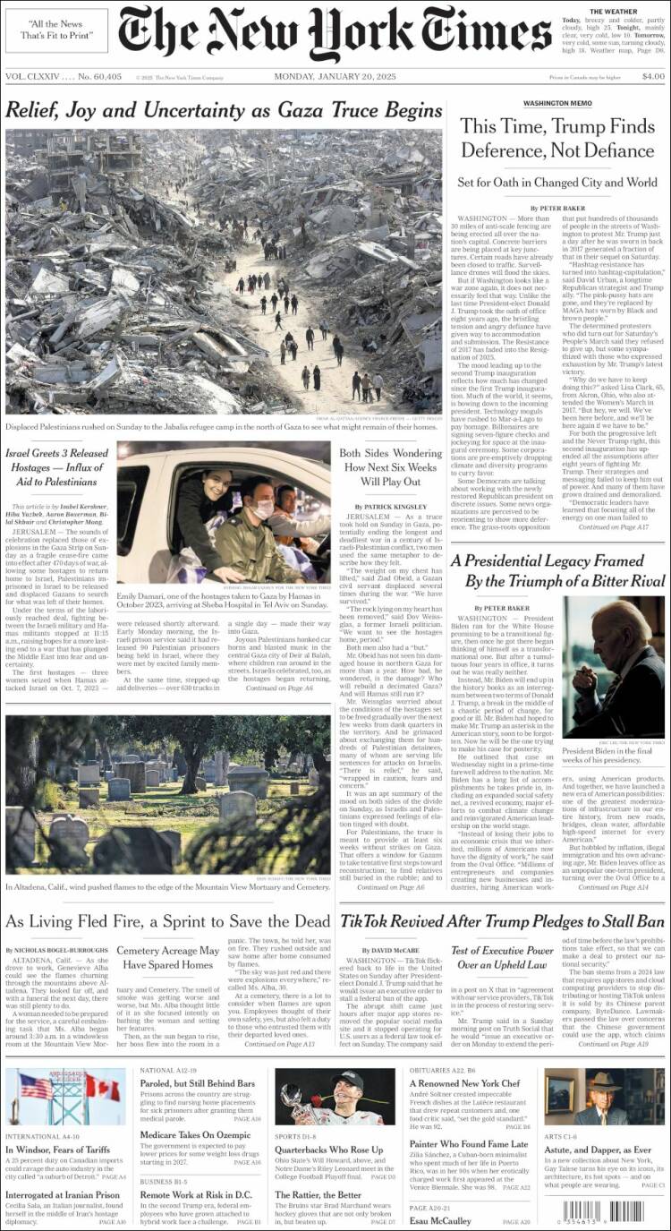 Portada de New York Times (USA)