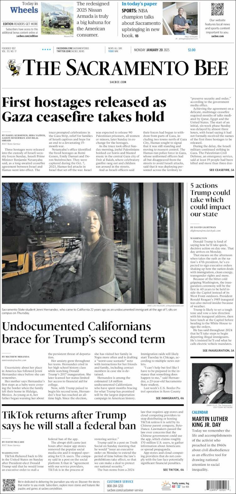 Portada de The Sacramento Bee (USA)