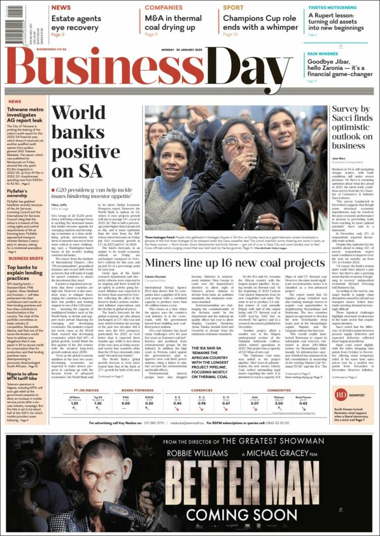 Portada de Business Day (Sud&aacute;frica)