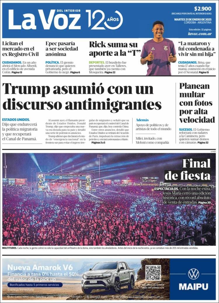 Portada de La Voz del Interior (Argentina)