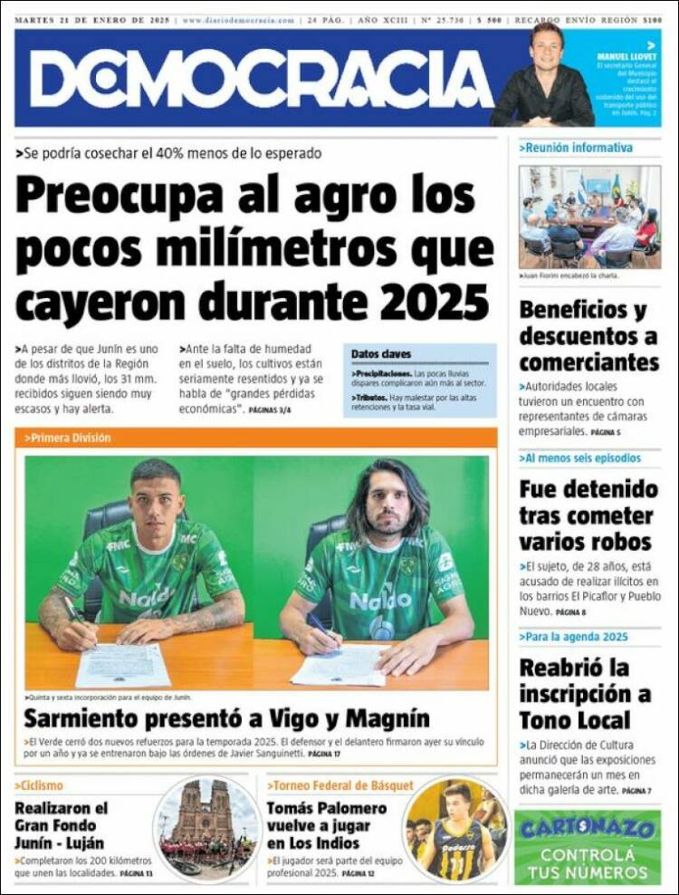 Portada de Diario Democracia (Argentina)