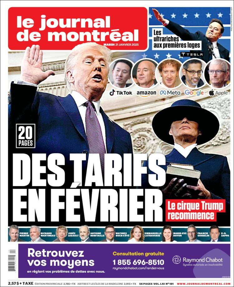 Portada de Le Journal de Montréal (Canadá)