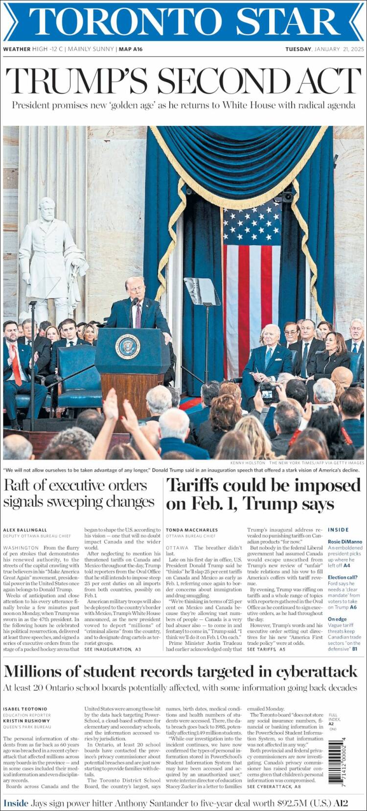 Portada de The Toronto Star (Canadá)