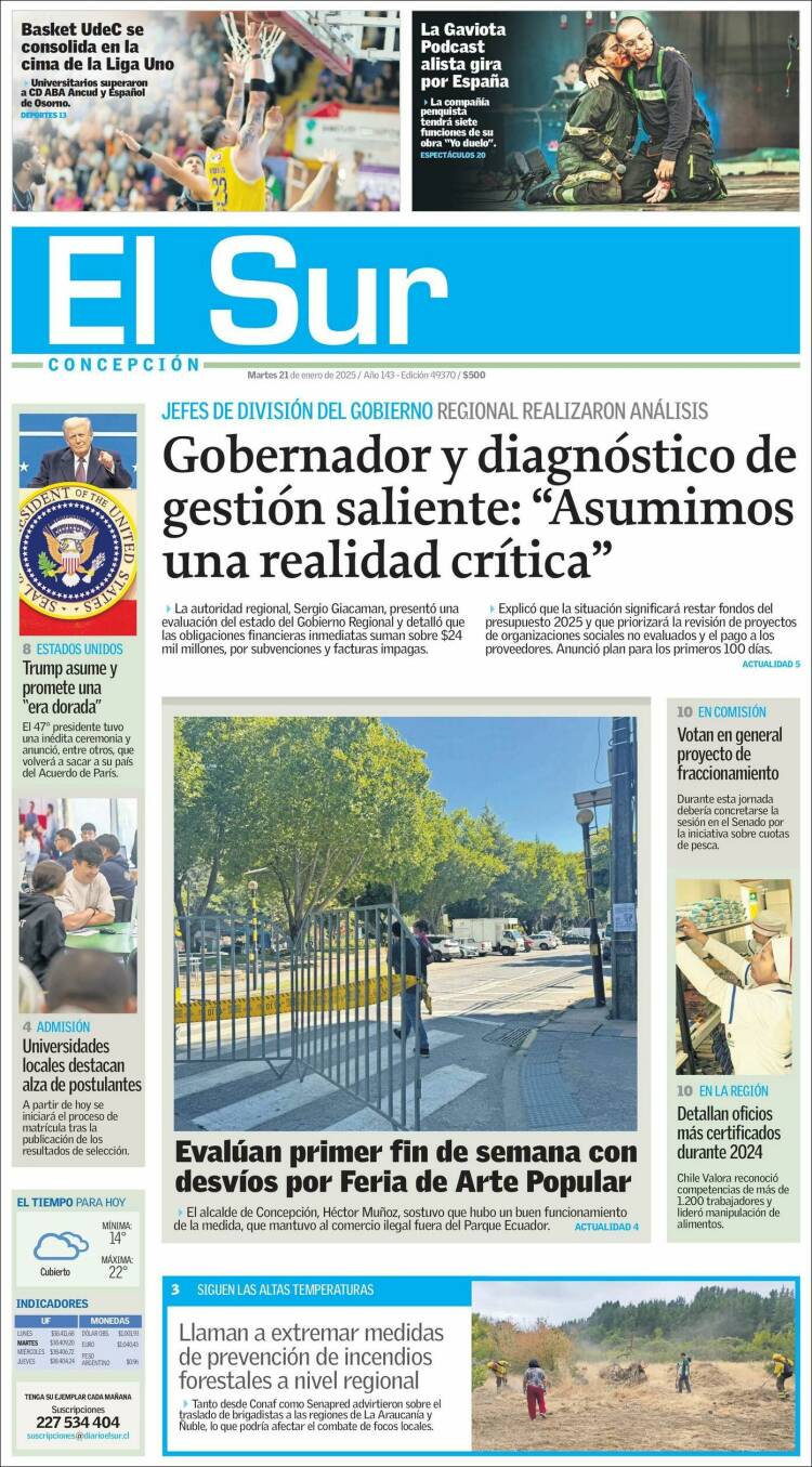 Portada de El Sur (Chile)