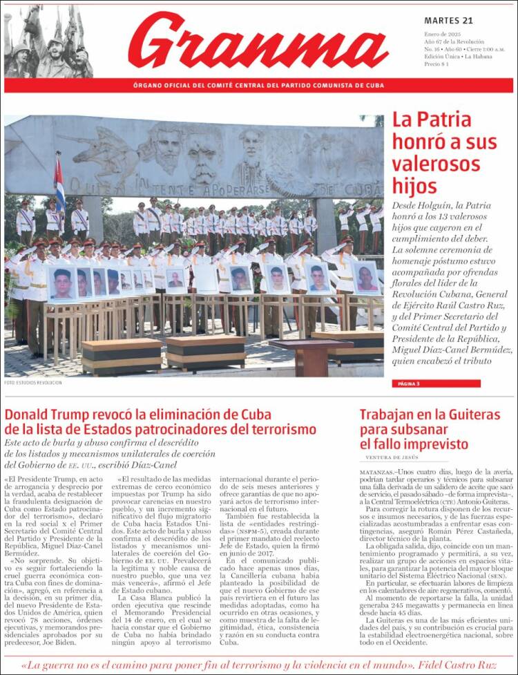 Portada de Granma (Cuba)