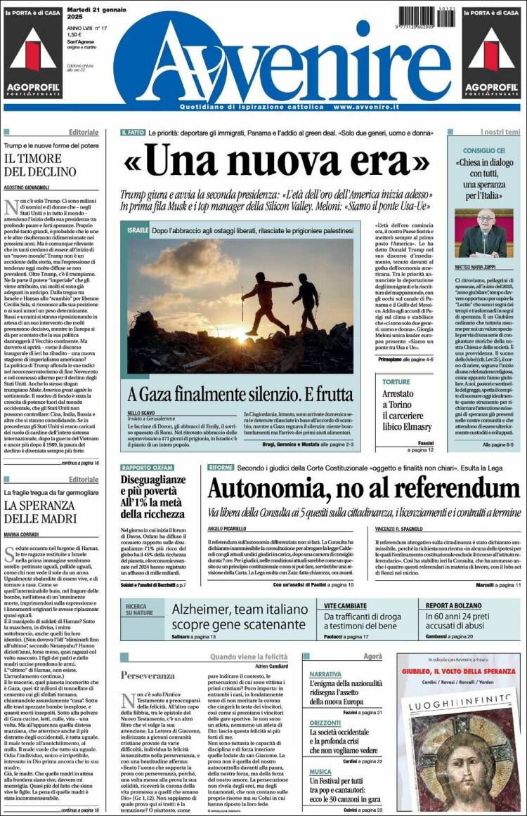 Portada de Avvenire (Italia)