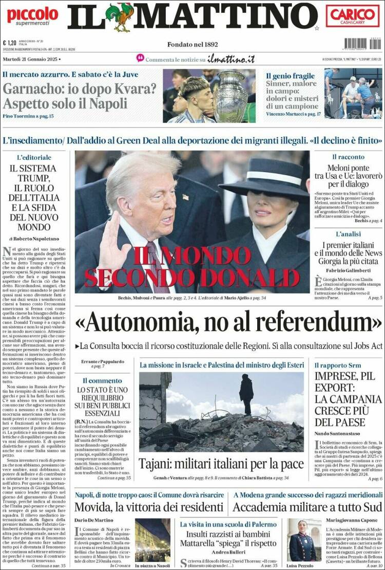 Portada de Il Mattino (Italia)