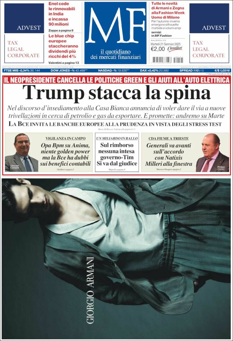 Portada de Milano Finanza (Italia)