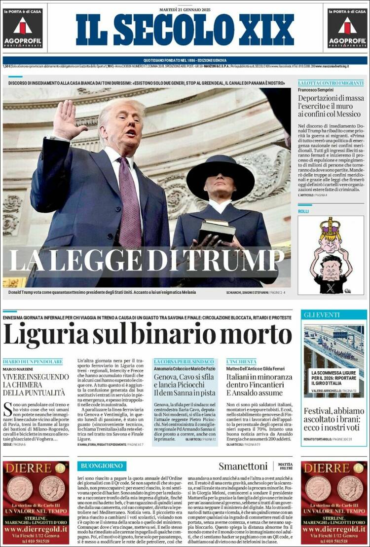 Portada de Il Secolo XIX (Italia)