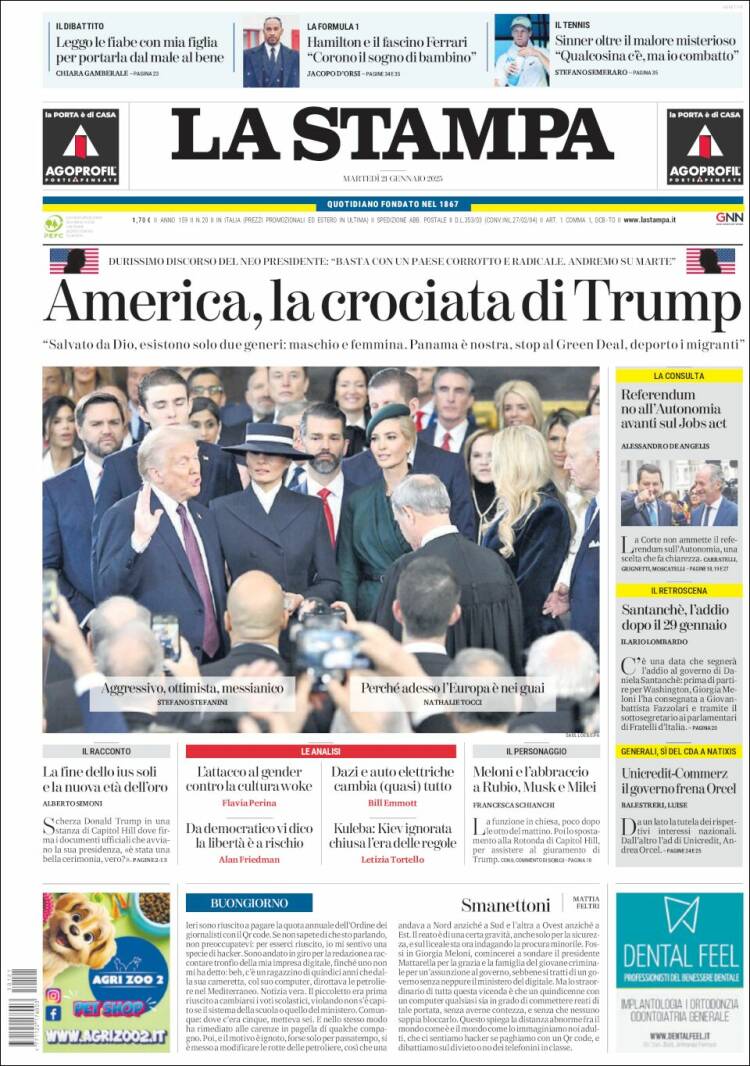 Portada de La Stampa (Italia)