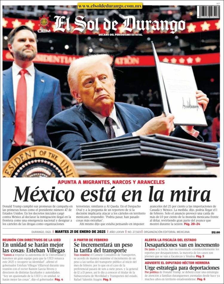 Portada de El Sol de Durango (México)