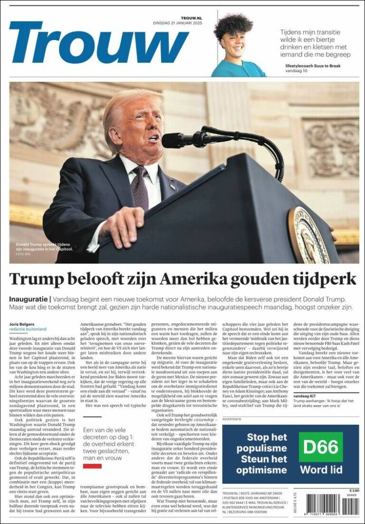Portada de Trouw (Pa&iacute;ses Bajos)