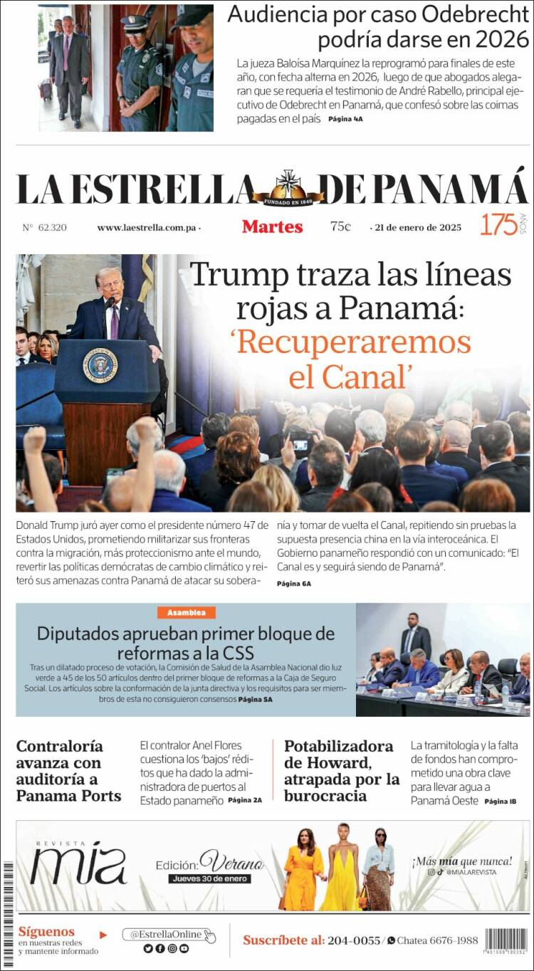 Portada de La Estrella de Panamá (Panam&aacute;)