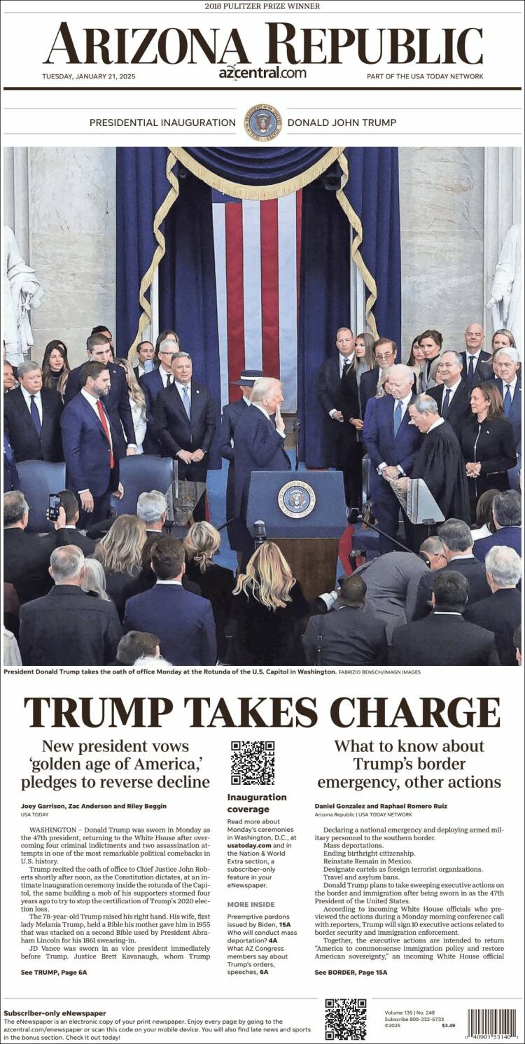 Portada de Arizona Republic News (USA)