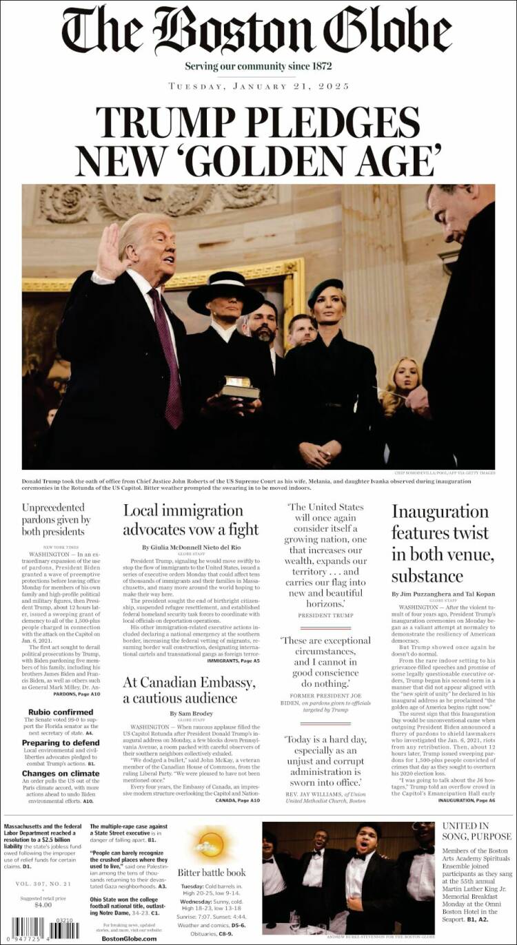 Portada de Boston Globe (USA)