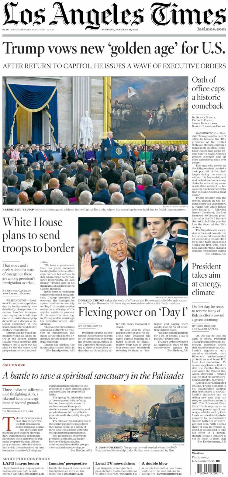 Portada de Los Angeles Times (USA)