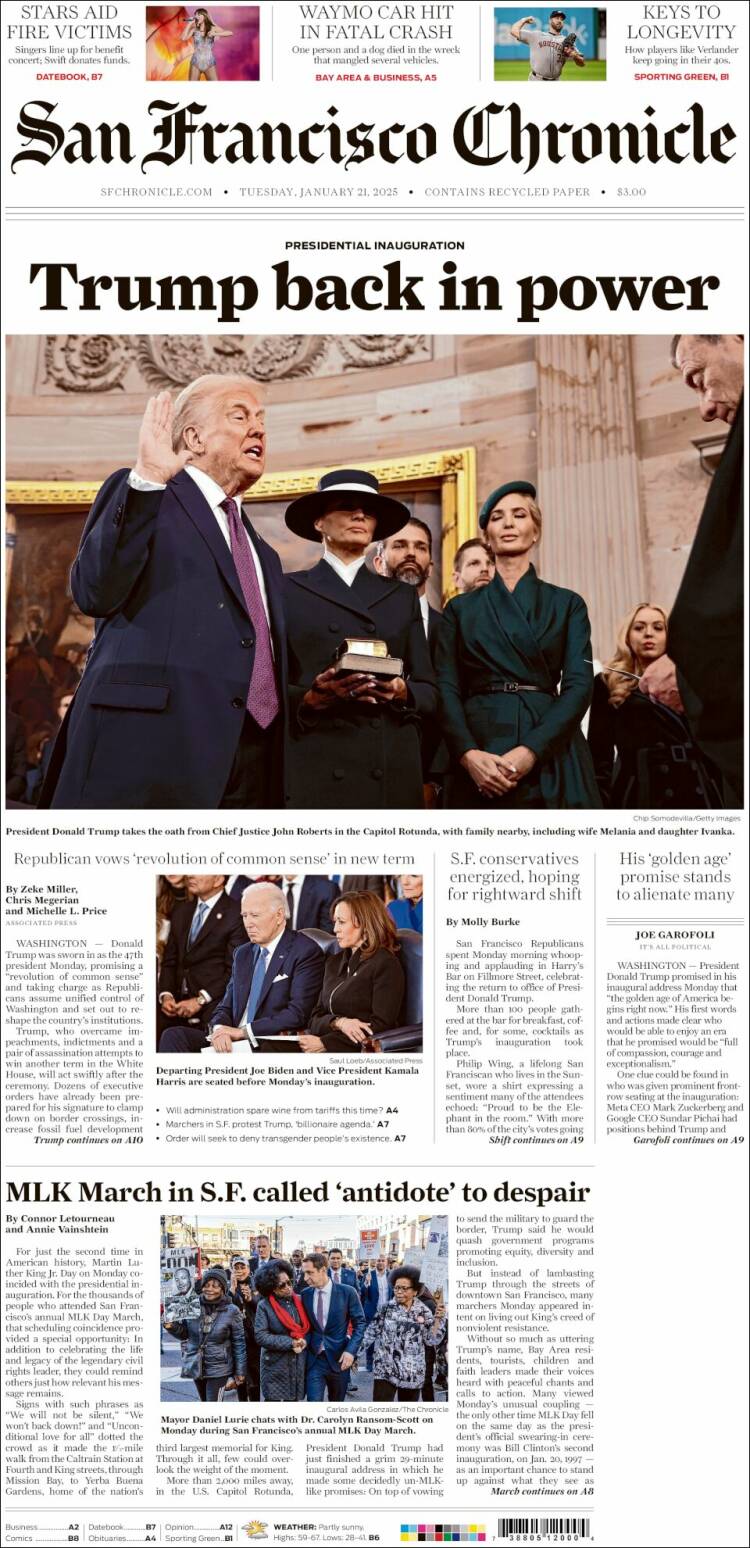 Portada de San Francisco Chronicle (USA)