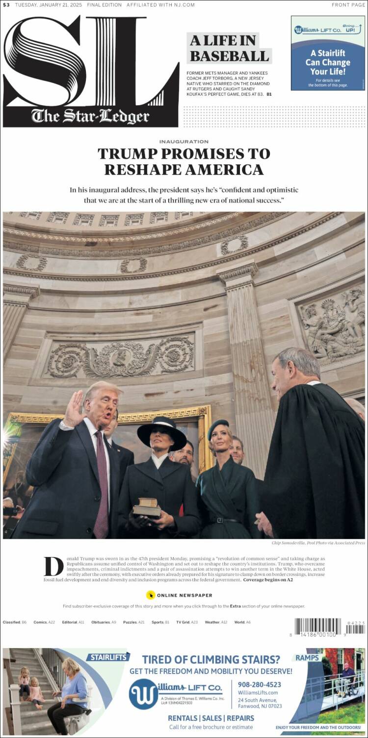 Portada de Star-Ledger (USA)