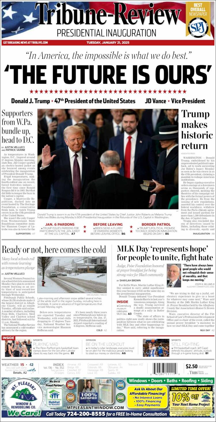 Portada de Tribune-Review (USA)