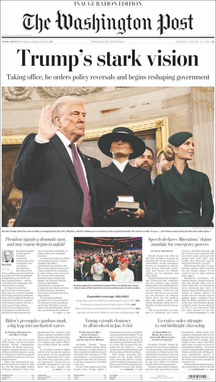 Portada de The Washington Post (USA)