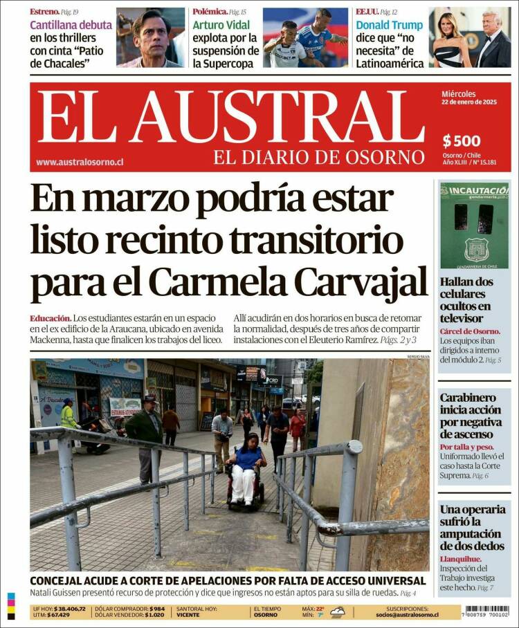 Portada de El Austral de Osorno (Chile)