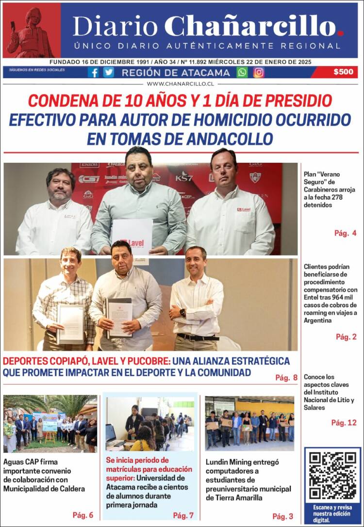 Portada de Diario Chañarcillo (Chile)