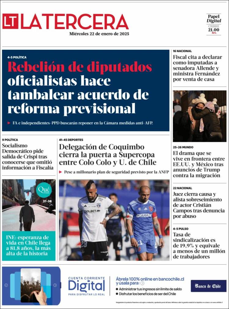 Portada de La Tercera (Chile)