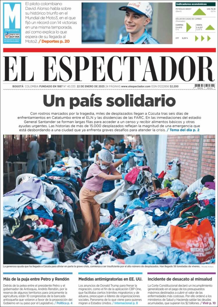 Portada de El Espectador (Colombia)