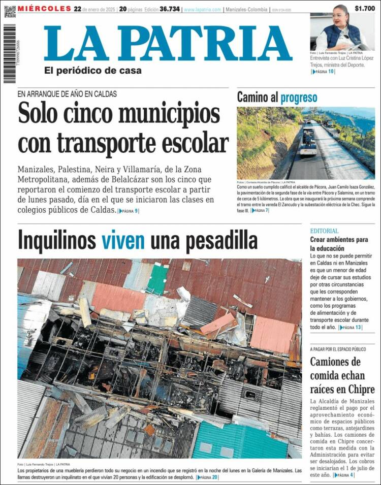 Portada de La Patria (Colombia)